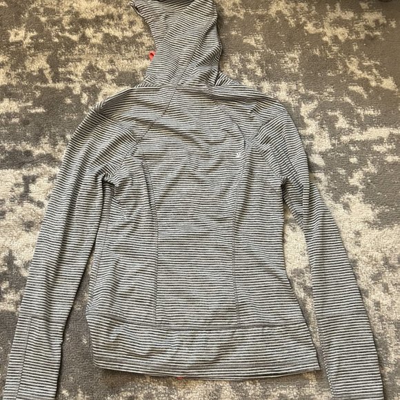 Lukka Women's Gray, White Stiped orange Neon Hooded Zipper Warm Up Jacket Medium - Picture 3 of 3